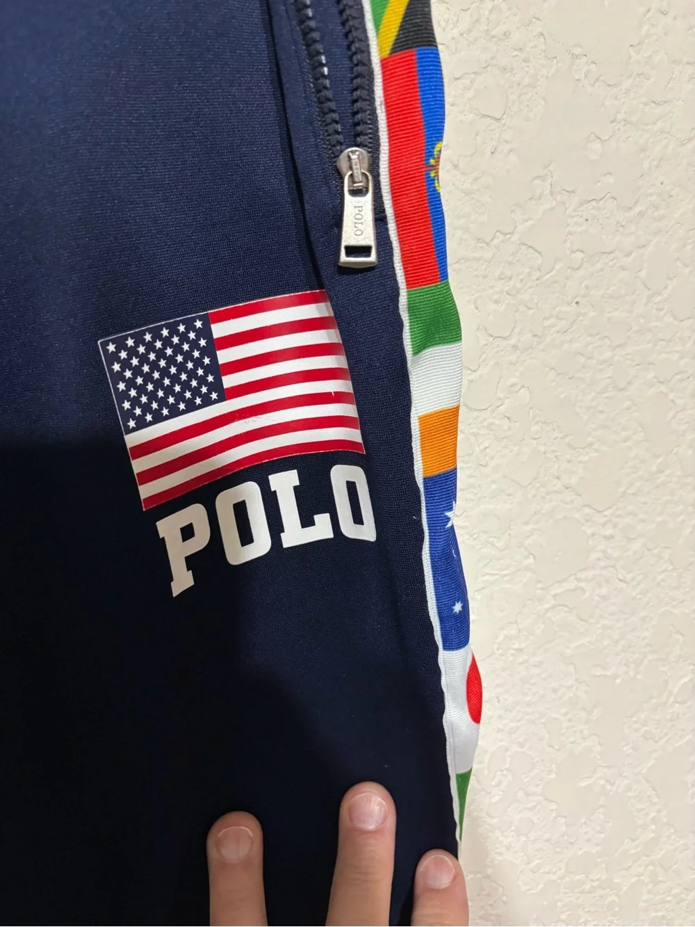 Polo by Ralph Lauren Navy Joggers with Multicolor Flag Trim